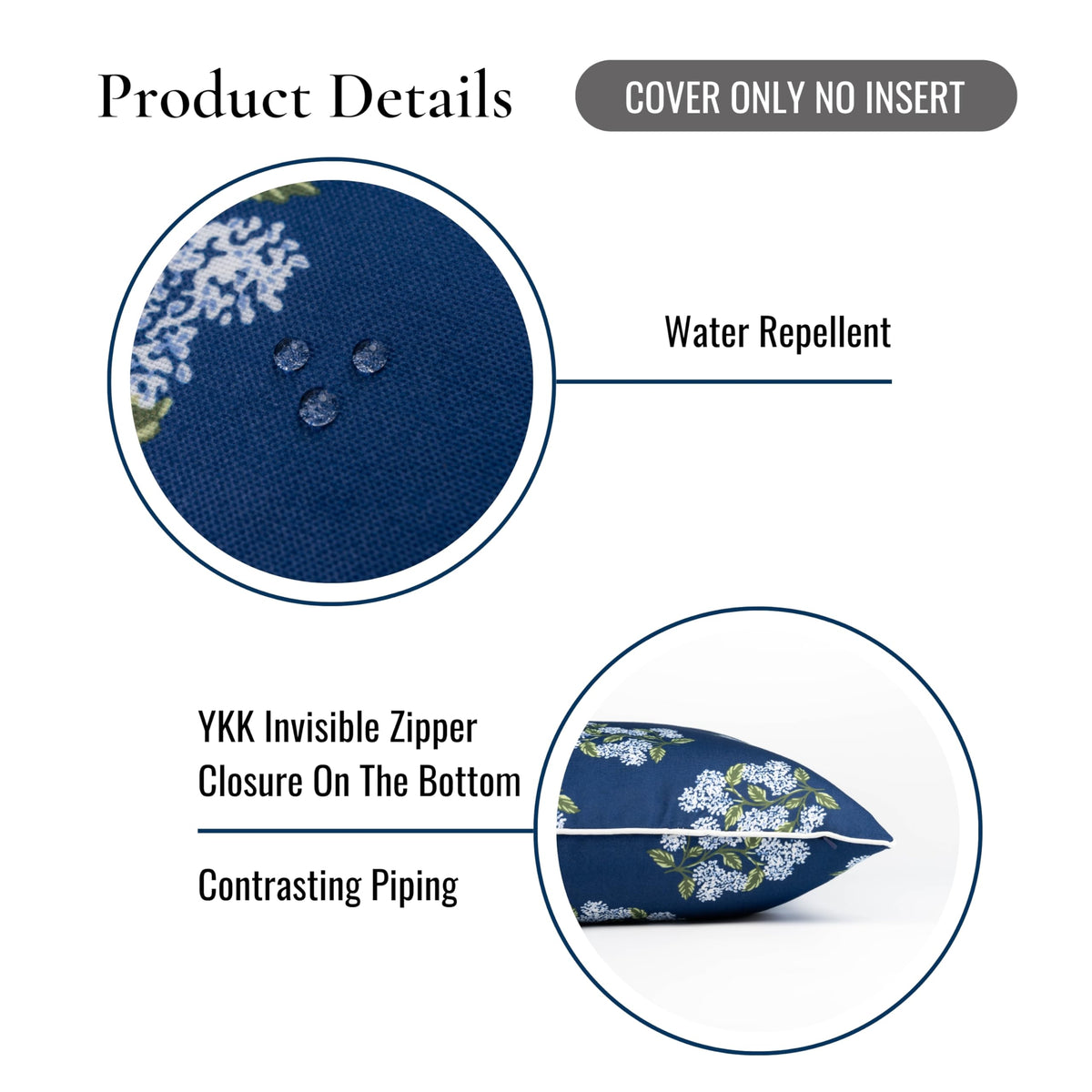 Hofdeco Premium Coastal lumbar pillow cover navy hydrangea print adds color to corners.