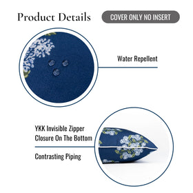Hofdeco Premium Coastal lumbar pillow cover navy hydrangea print adds color to corners.