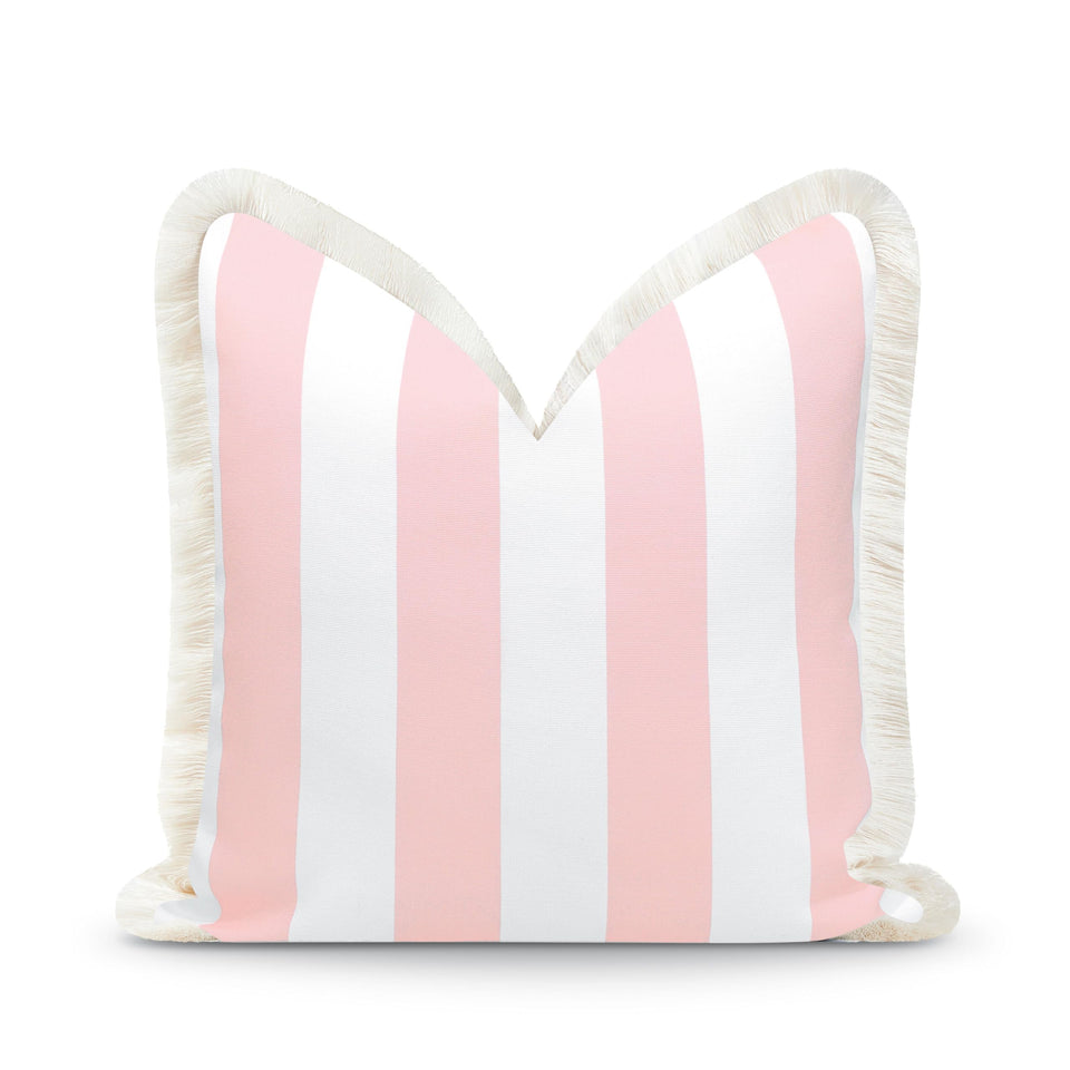 Hofdeco Premium coastal pillow cover with blush pink stripes for outdoor and indoor use.