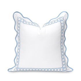 Hofdeco Premium coastal pillow cover with begonia embroidery enhances outdoor or indoor spaces.