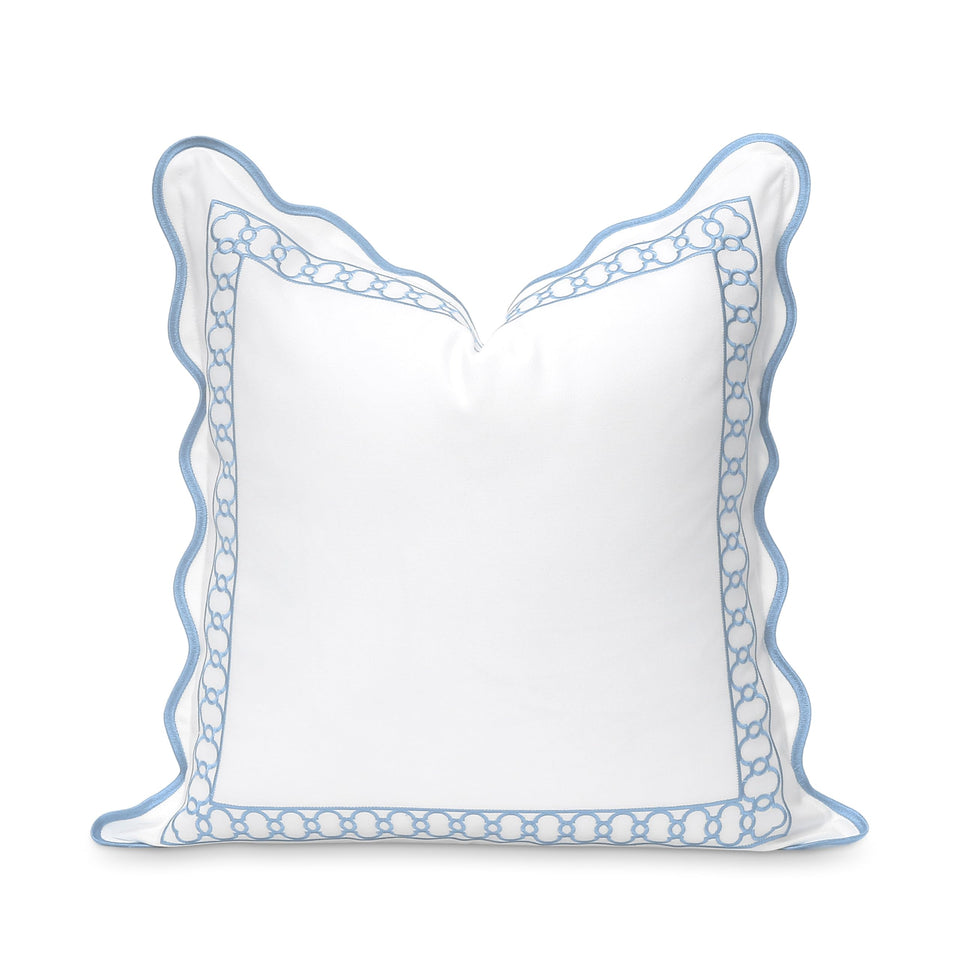 Hofdeco Premium coastal pillow cover with begonia embroidery enhances outdoor or indoor spaces.