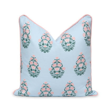 Hofdeco Premium coastal pillow cover front view with blush pink floral print