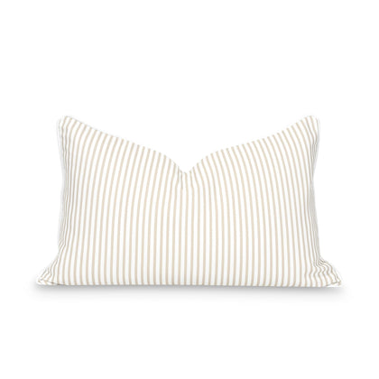 Hofdeco Premium Fall Coastal pillow cover front view shows neutral tan stripes for cozy coastal styling.