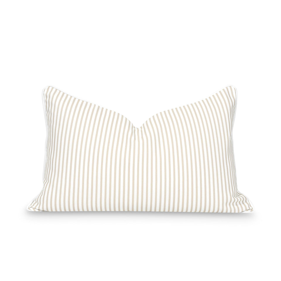 Hofdeco Premium Fall Coastal pillow cover front view shows neutral tan stripes for cozy coastal styling.