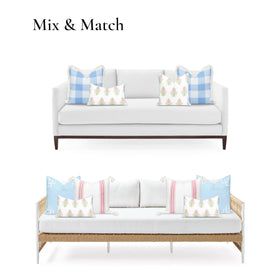 Hofdeco Premium pink-green-baby-blue piping pillow cover with textured edge detail.