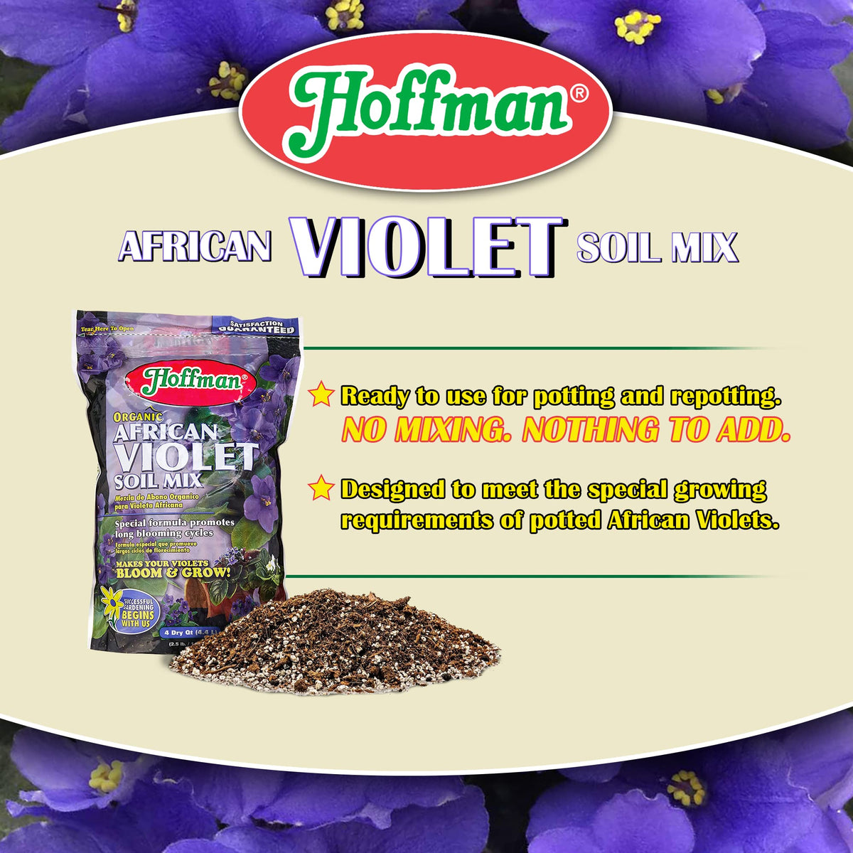 Hoffman African Violet mix in pot setup promotes even drainage and strong foliage.
