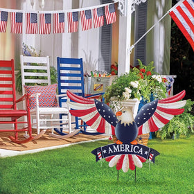 Hogardeck American eagle outdoor decor stake adds dramatic porch presence for festive seasons.