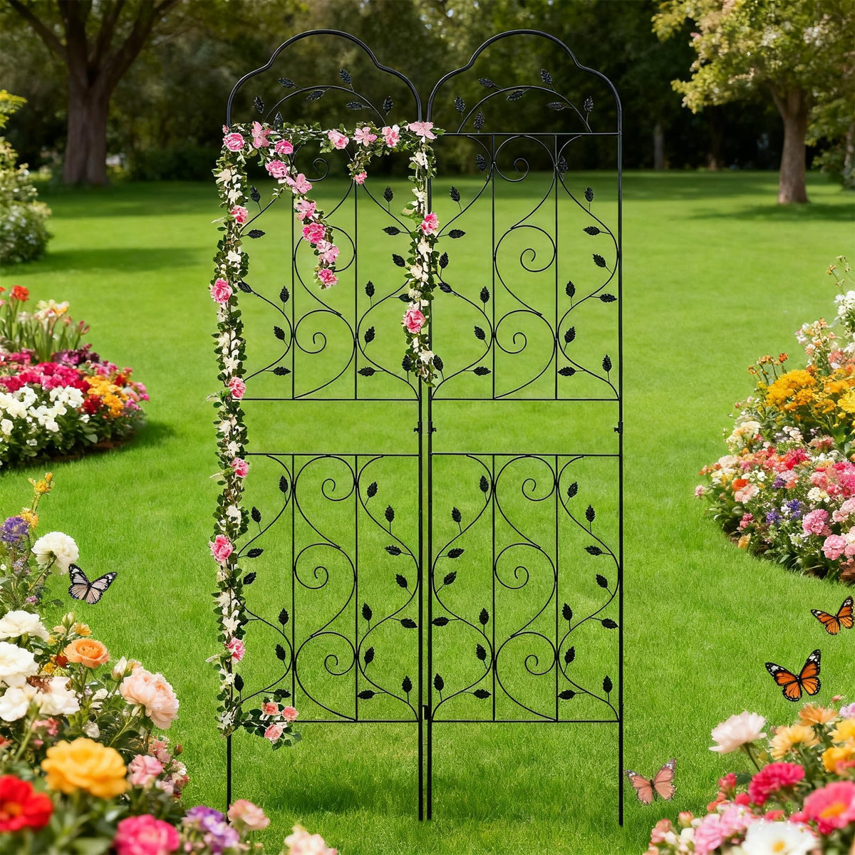 Hogardeck garden trellis with leaf and vine motif enhances outdoor aesthetics.