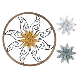 Hogardeck metal flower wall decor with an 11-inch diameter and scrollwork details.