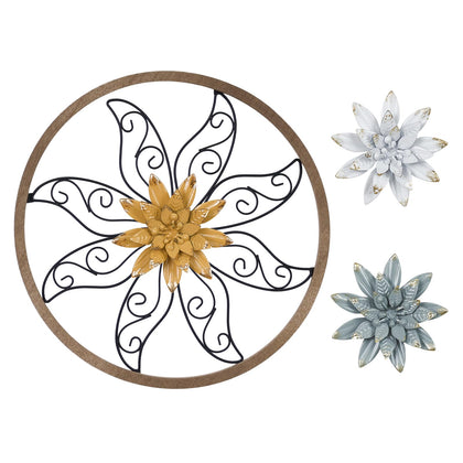 Hogardeck metal flower wall decor with an 11-inch diameter and scrollwork details.