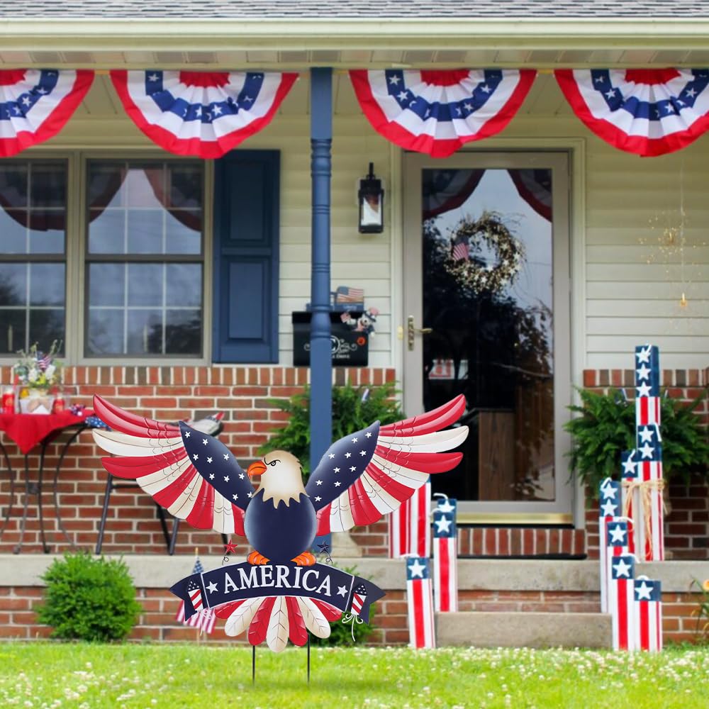 Hogardeck nation-pride eagle stake creates a striking focal point along entryways.