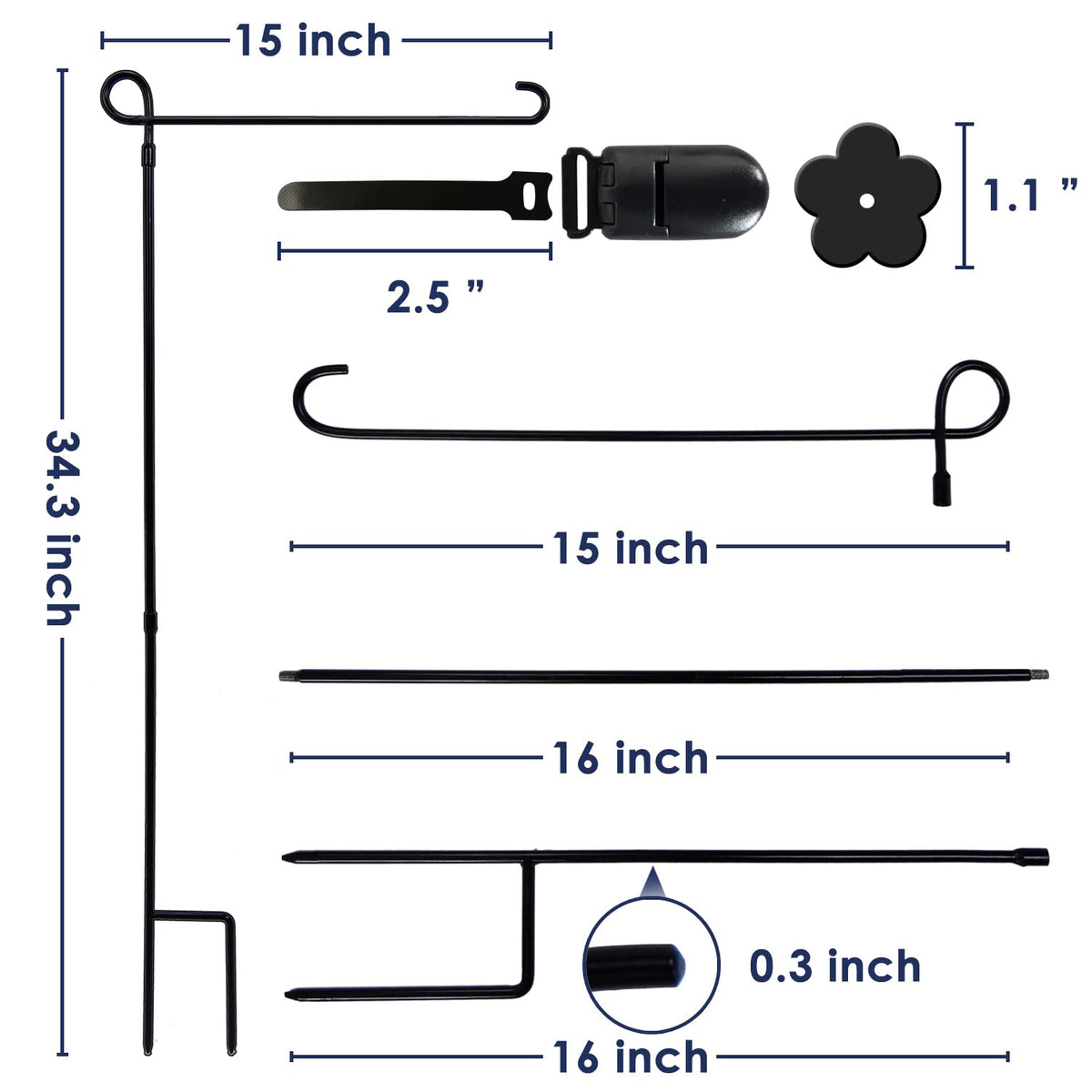 Hogardeck rubber stopper and Velcro clip secure flags against wind.