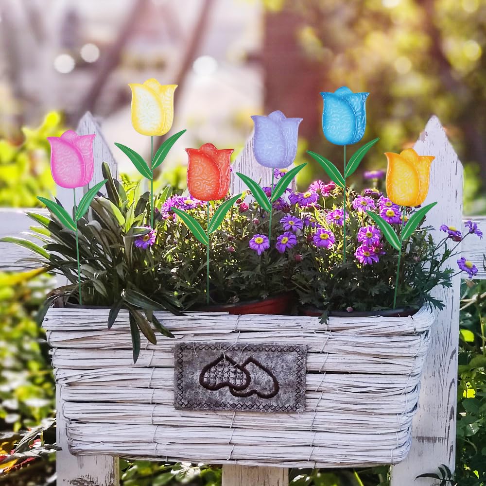Hogardeck tulip stake pink creates cheerful yard decor along paths.