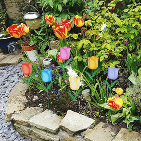 Hogardeck tulip stake yard display shows seasonal color with easy placement.
