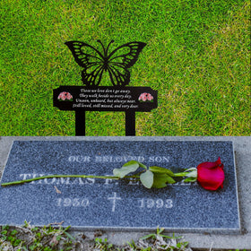 HOGIKUO butterfly memorial stake rose detail highlights romantic rose motif for meaningful memorial.