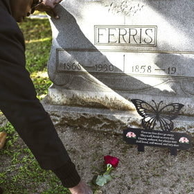 HOGIKUO elegant cemetery decor blends butterfly and pink rose symbolism for remembrance.