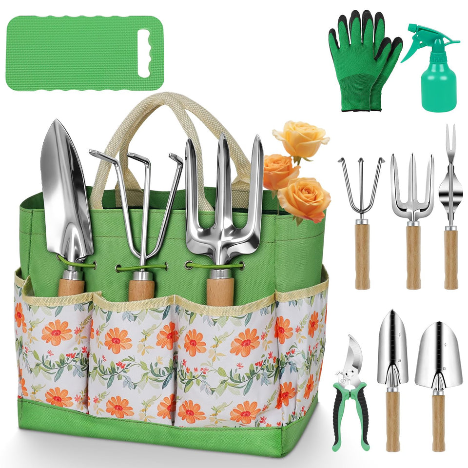 HoHaing garden tools 10-piece set for versatile planting and maintenance tasks.