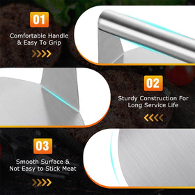 Hoimetis burger press promotes even heat and shaping of patties