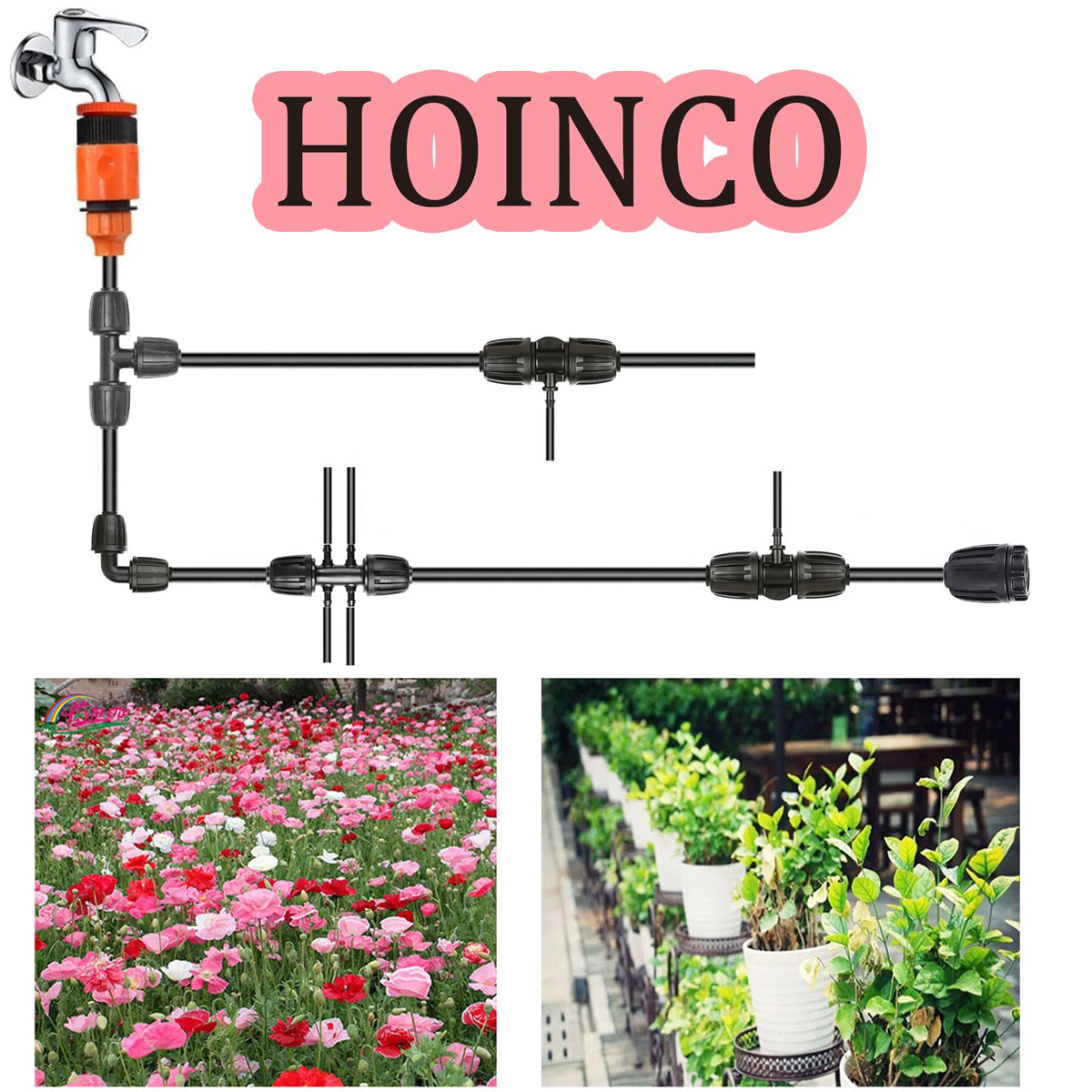 HOINCO Black drip fittings receiver enables quick tube attachment and secure fit.