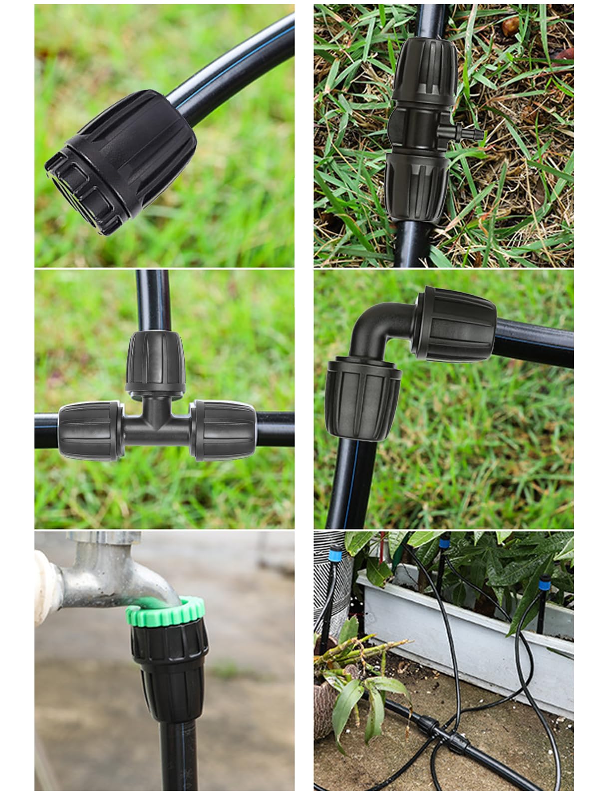 HOINCO Black drip fittings six-way connector expands multiple irrigation paths.