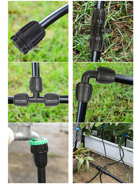 HOINCO Black drip fittings six-way connector expands multiple irrigation paths.
