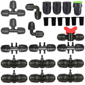 HOINCO Black drip fittings tee connects two lines for precise garden irrigation.