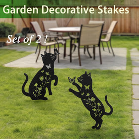 Hokfirm black cat silhouette yard stake for charming outdoor decor.