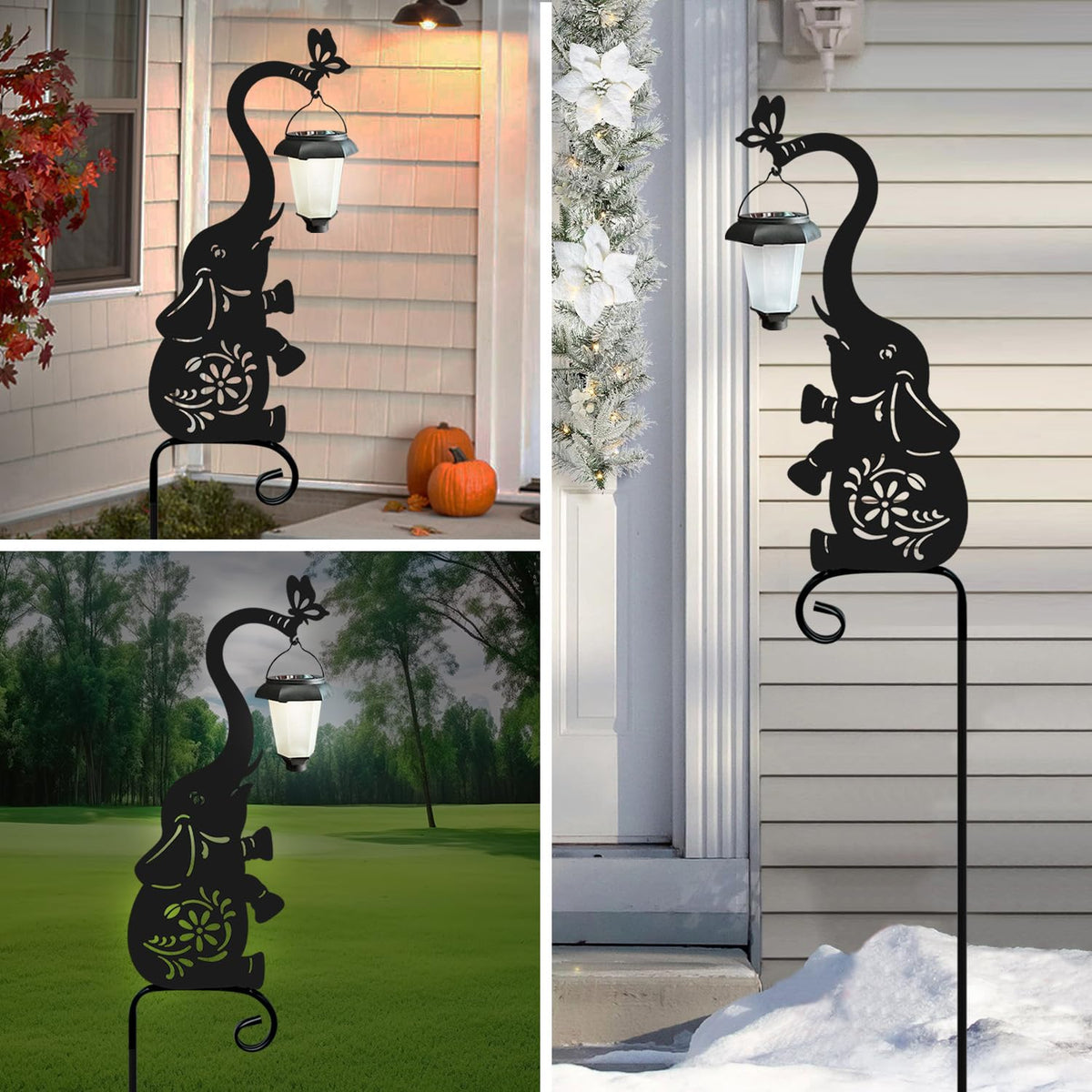 Hokfirm black elephant garden stake light adds charm while illuminating your yard at night.