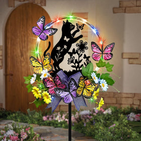 Hokfirm cat silhouette solar light with butterflies brightening garden path