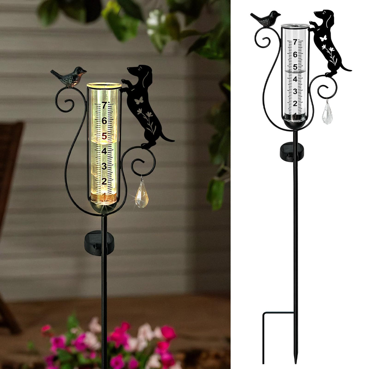 Hokfirm dachshund rain gauge outdoors adds charm and precise rainfall readings.