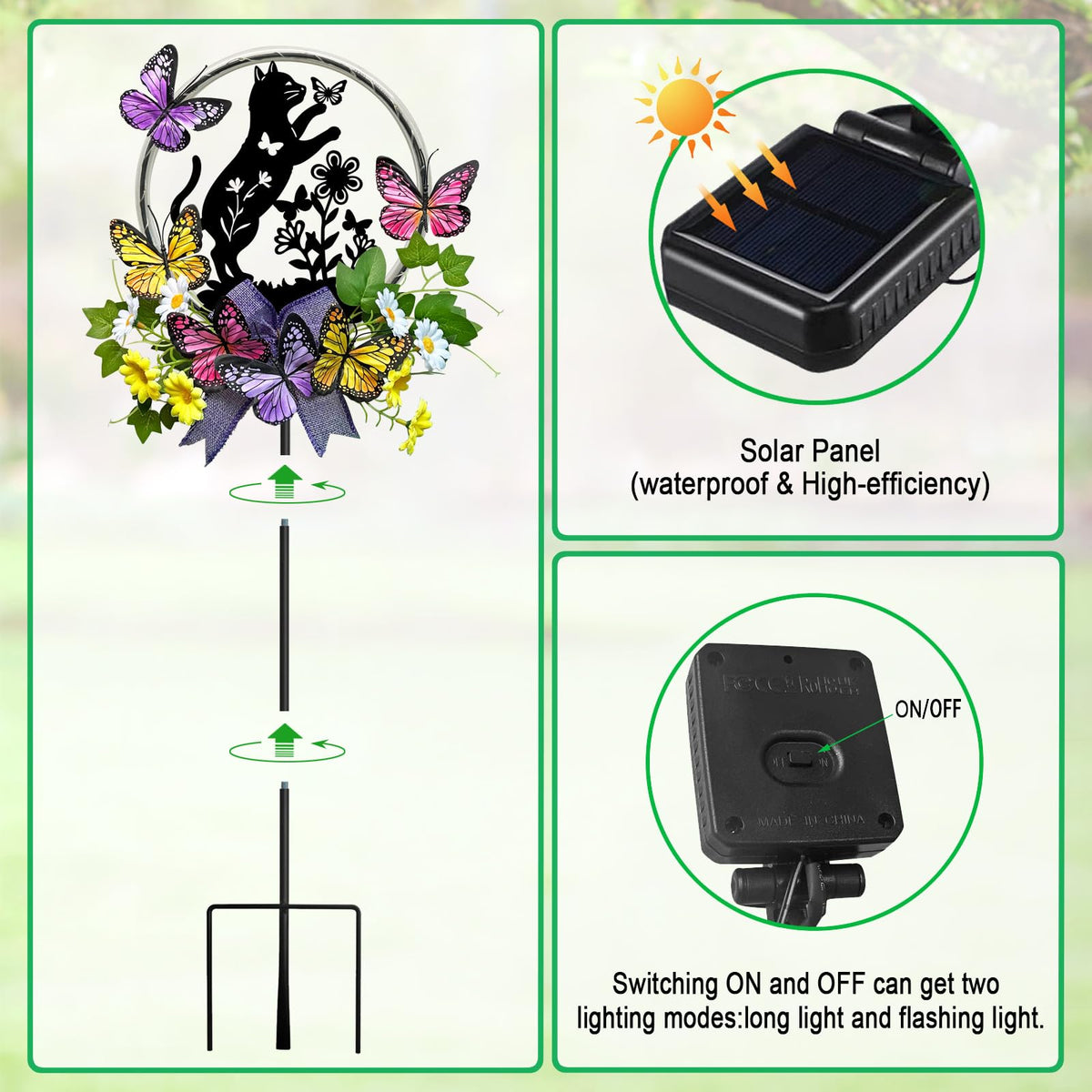 Hokfirm fairy-lit cat stake creates magical evening glow