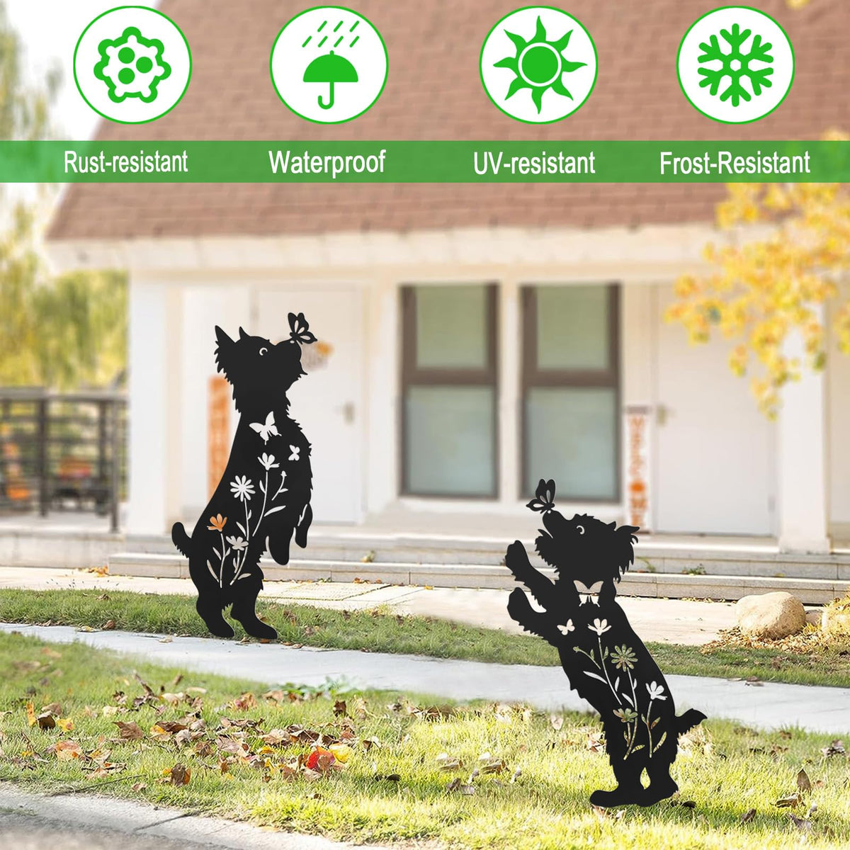 Hokfirm metal dog garden decor Yorkie 2-pack stakes for lawn accent.