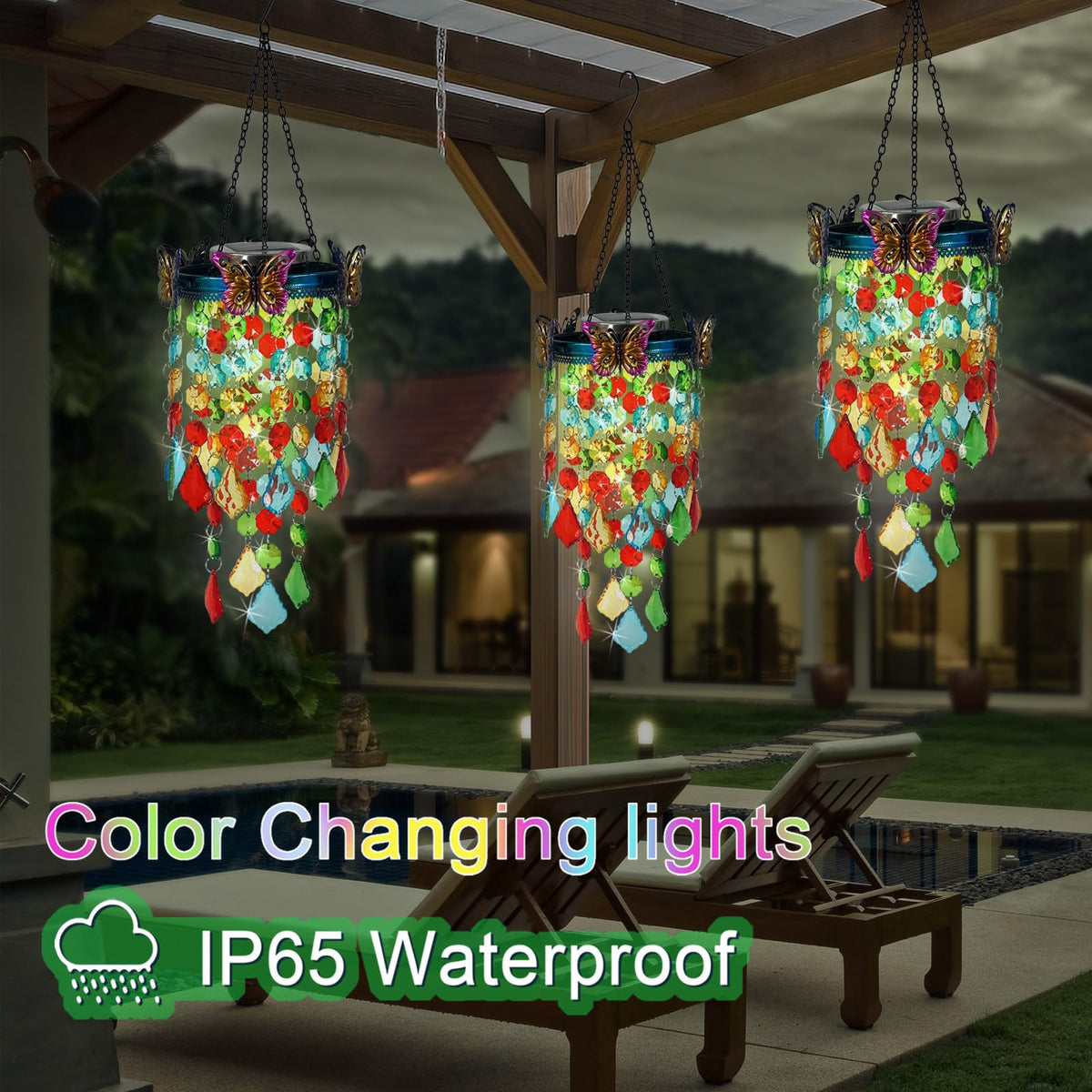 Hokfirm patio-porch-yard ambient illumination enhances curb appeal after sunset.