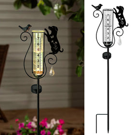 Hokfirm rain gauge dog stake outdoors with clear yard readings