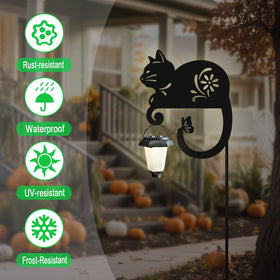 Hokfirm solar-powered cat light provides eco-friendly evening ambience in gardens.