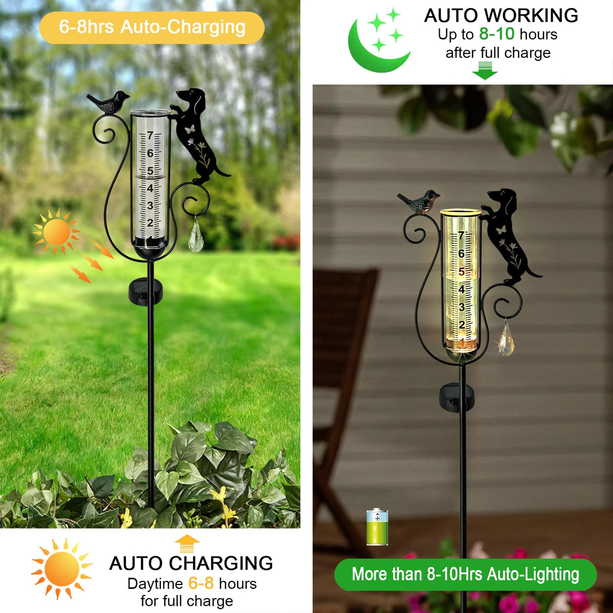 Hokfirm solar-powered dachshund garden stake lights at night.