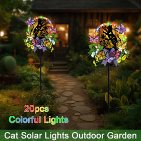 Hokfirm solar cat statue with daisies for patio ambiance