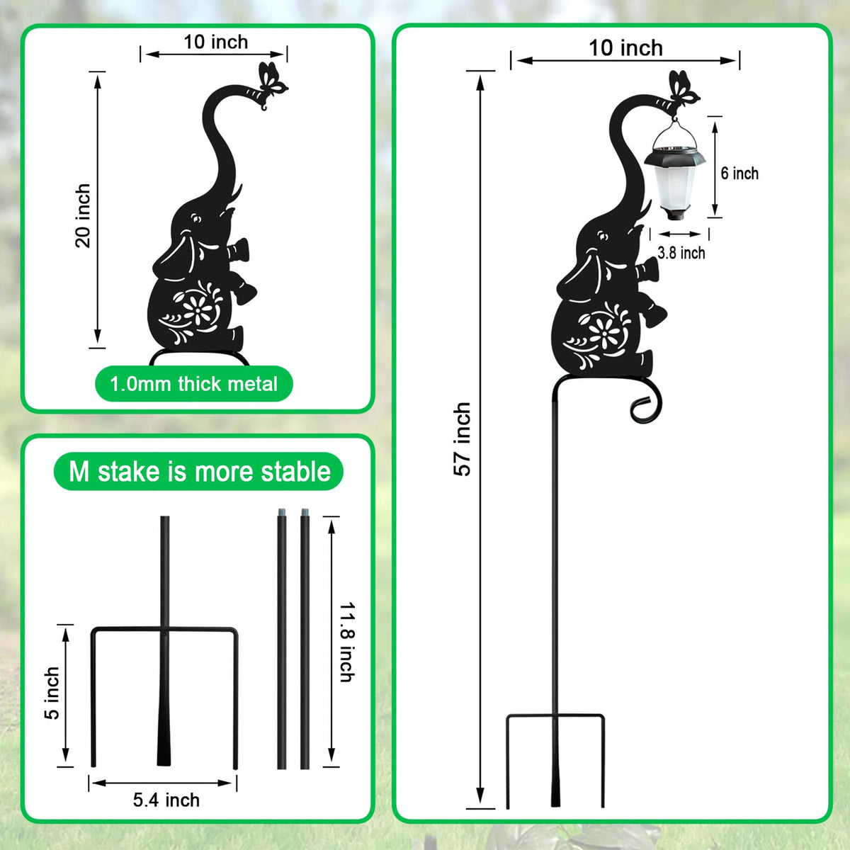 Hokfirm weatherproof metal elephant garden light withstands seasonal elements.