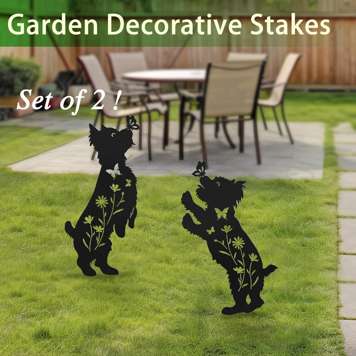 Hokfirm Yorkie garden stake set – side view, weatherproof metal for long-lasting display.