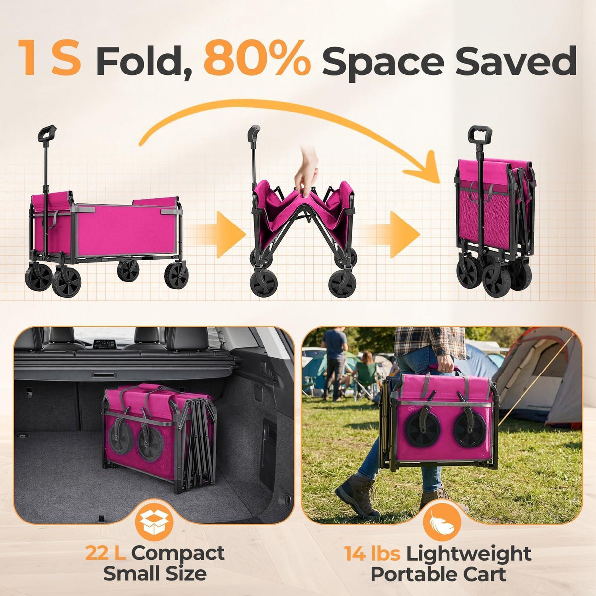 Holacamking 120L capacity holds groceries and gear for a week.