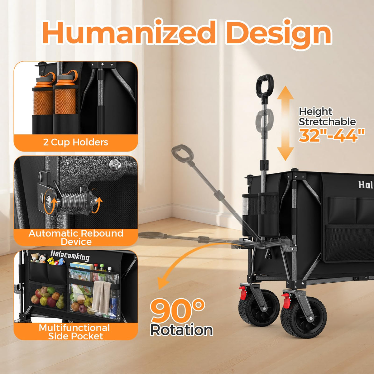 Holacamking built-in cup holders for convenient beverages during trips.
