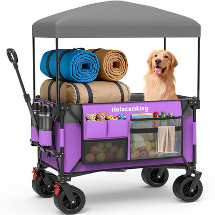 Holacamking collapsible wagon with removable canopy for outdoor protection and convenience.