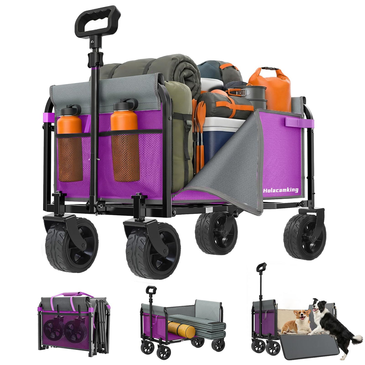Holacamking folding wagon with side panel open for versatile cargo use