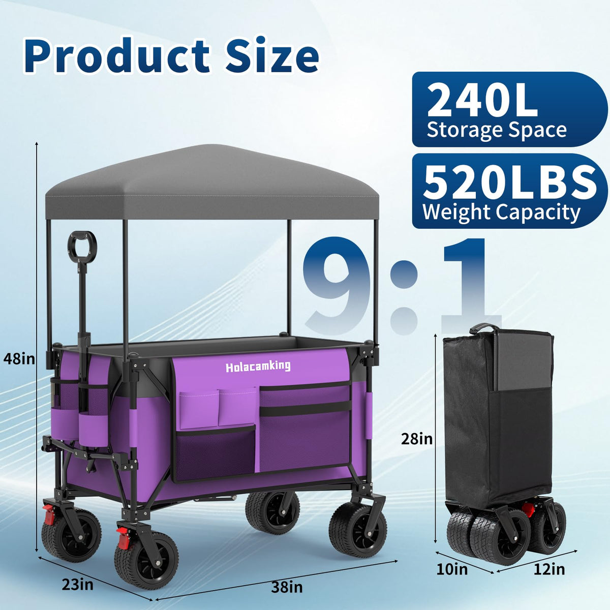 Holacamking garden camping fishing cart suited for multiple outdoor activities.