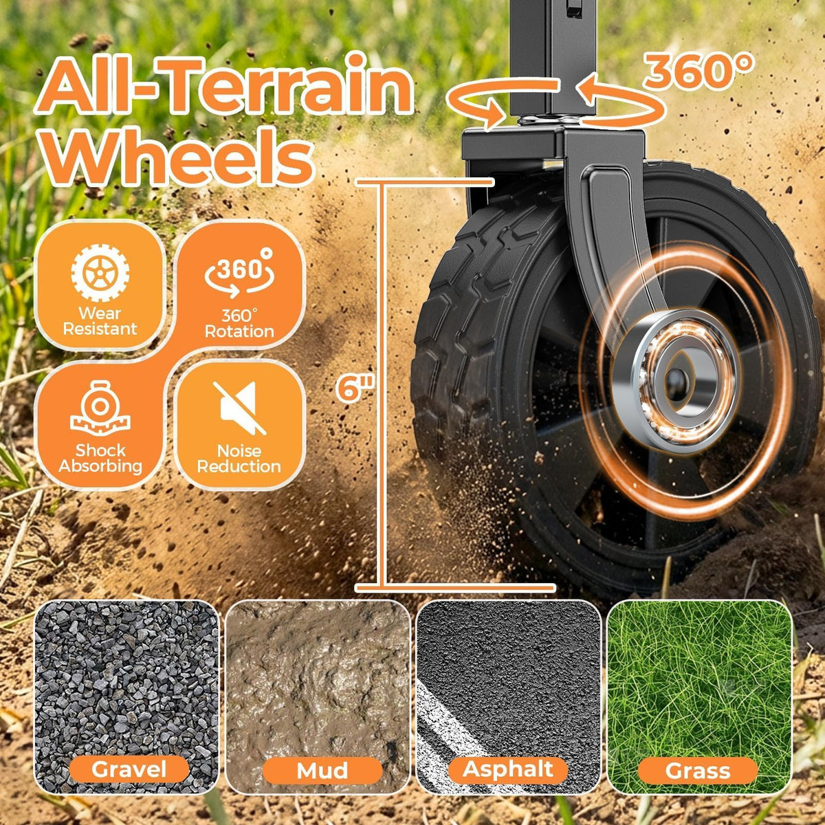 Holacamking 360-degree wheels glide smoothly on sand and pavement.