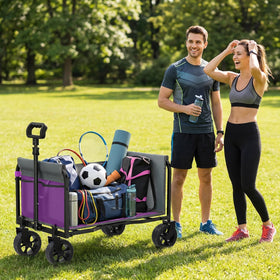 Holacamking wagon with unzipped side panel creating pet stroller mode
