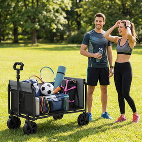 Holacamking wagon with removable side panel for cargo or pet use.