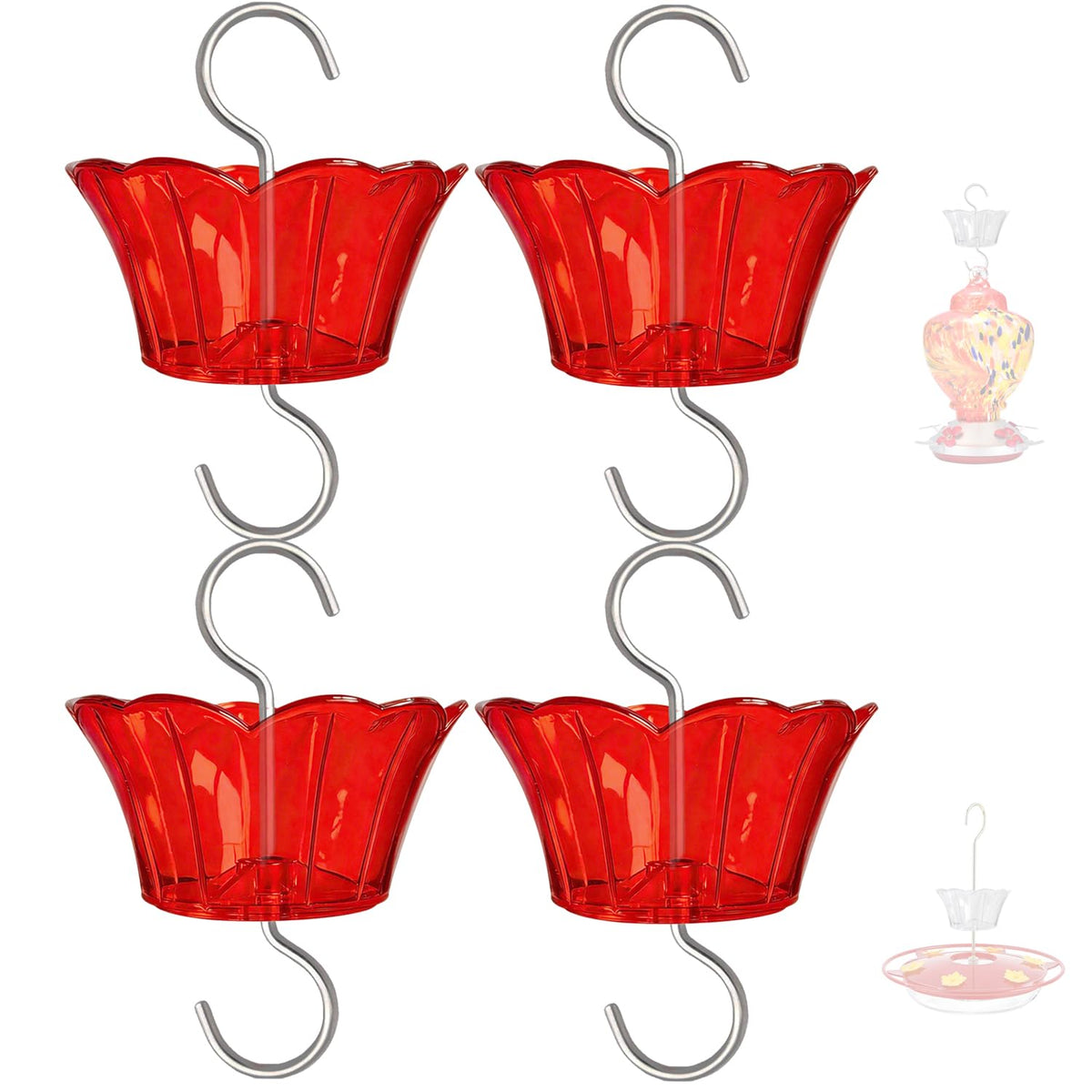 HOLAHOMA Ant Moat four-pack with red sakura design attracts hummingbirds