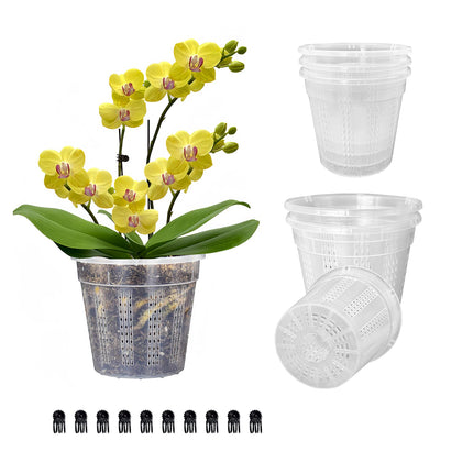 HOLANHING orchid pot 4.3-inch clear view for root observation during watering.