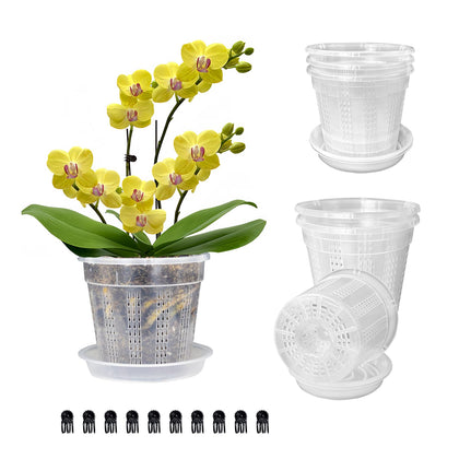 HOLANHING orchid pot 4.3-inch with saucer for easy repotting and proper drainage